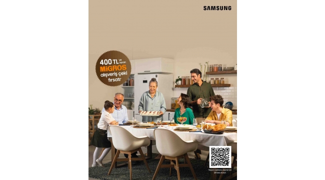 Samsung marka beyaz eşya alanlara, Migros'ta geçerli alışveriş çeki hediye!