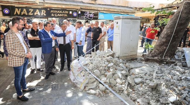 Başkan Batur yıkılan şadırvanın aynı şekilde yapılması için talimat verdi