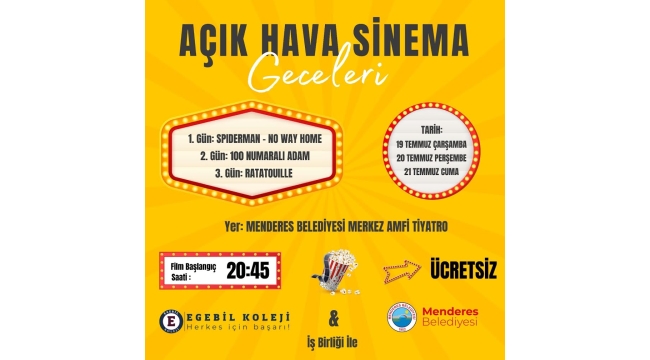 Menderes’te yazlık sinema günleri başlıyor